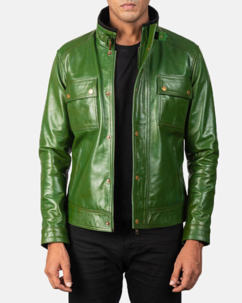 Darren Distressed Green Leather Biker Jacket
